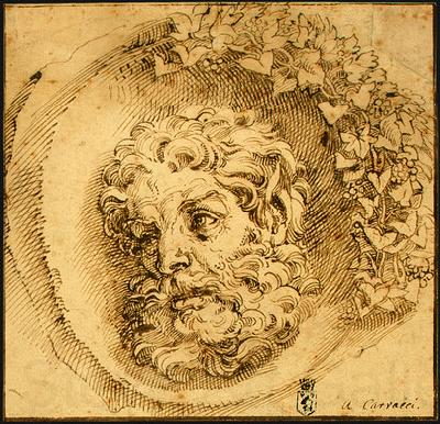 CARRACCI, Agostino Head of a Faun in a Concave (roundel) dsf France oil painting art